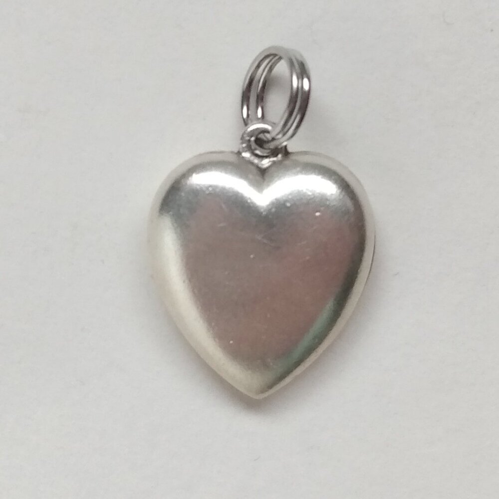 Vintage Sterling Silver Puffy Heart Charm for Bracelet Pendant 5/8" .925 Love